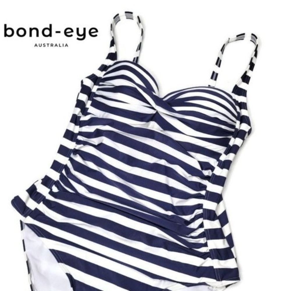 Bond-eye Australia rouched nautical striped navy and white size 10 US swim suit.